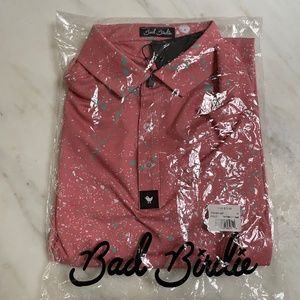 Bad Birdie Pink Paint Splatter 2: The Sequel mens golf shirt